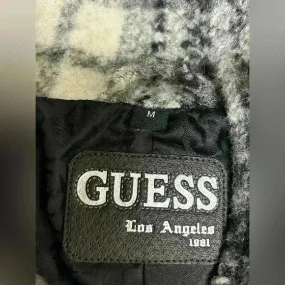 Guess Black & White Plaid 3/4 Wide Sleeve wool blend Moto Jacket Size Medium - Picture 2 of 14